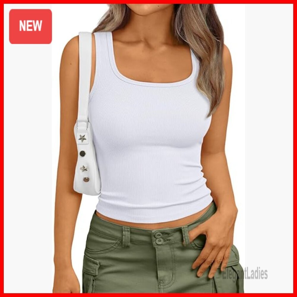 Ribbed Square Neck Crop Tank Top Slim Fit Summer Basic